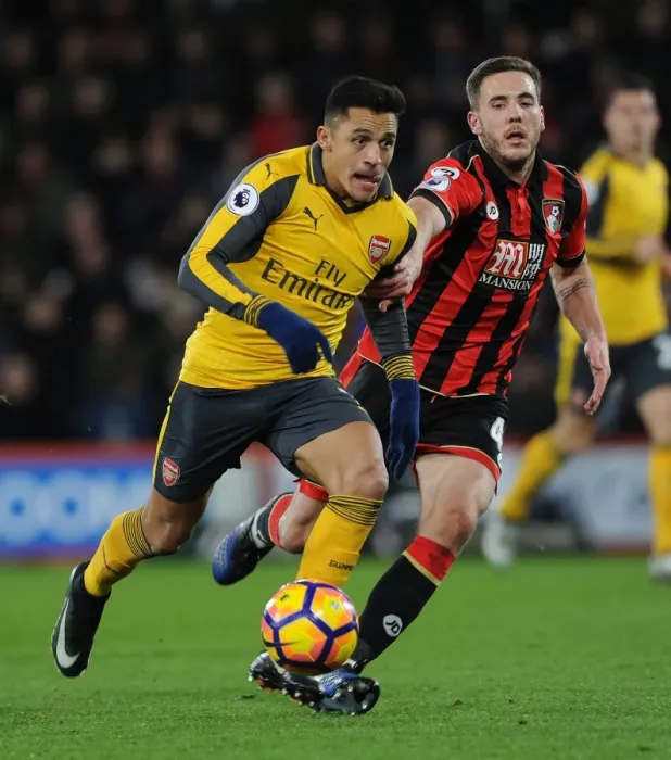 Framed Print : Sanchez vs. Gosling: A Premier League Clash of Stars - Arsenal's Sanchez Takes on Bournemouth's Gosling Framed Print : Sanchez vs. Gosling: A Premier League Clash of Stars - Arsenal's Sanchez Takes on Bournemouth's Gosling