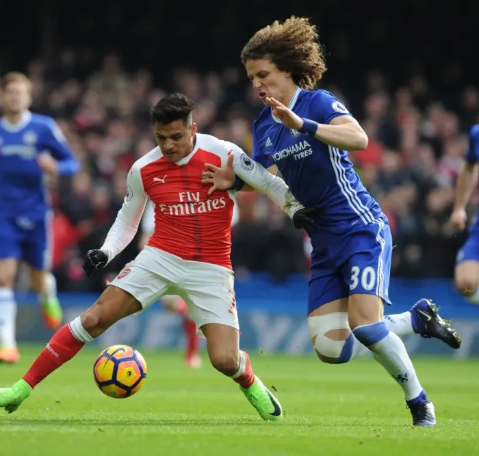 Framed Print : Sanchez vs. Luiz: A Premier League Showdown at Stamford Bridge