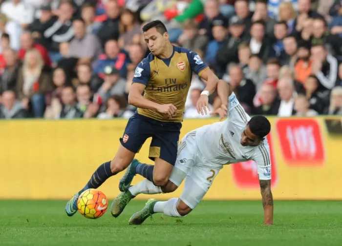 Framed Print : Sanchez vs. Naughton: Intense Clash in Swansea City vs. Arsenal (2015-16) Framed Print : Sanchez vs. Naughton: Intense Clash in Swansea City vs. Arsenal (2015-16)