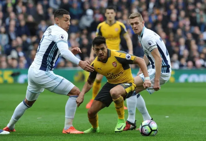 Framed Print : Sanchez's Intense Stare-Down: Livermore and Fletcher (West Brom vs Arsenal, 2016-17)