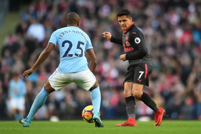 Framed Print : Sanchez's Nutmeg: A Stunning Moment from the Manchester Derby (2017-18) - Alexis Sanchez vs. Fernandinho
