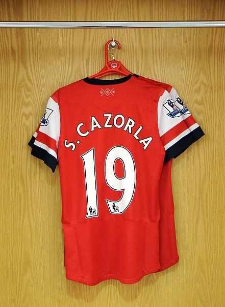 Santi Cazorla (Arsenal) shirt in the changingroom. Arsenal 6:1 Southampton