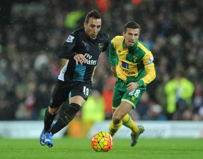 Framed Print : Santi Cazorla Dances Past Gary O'Neil: A Moment of Magic from the 2015-16 Arsenal vs. Norwich City Premier League Match