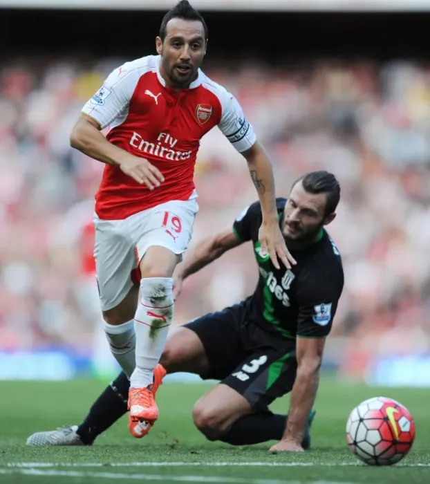 Framed Print : Santi Cazorla Dashes Past Erik Pieters: Arsenal vs. Stoke City, 2015-16 Premier League