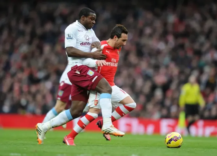 Framed Print : Santi Cazorla Dashes Past Jores Okore: Arsenal vs. Aston Villa, Premier League 2014-15