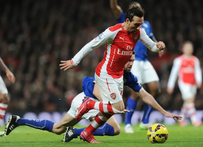 Framed Print : Santi Cazorla Dashes Past Matthew Upson: Arsenal vs. Leicester City, Premier League 2014-15 Framed Print : Santi Cazorla Dashes Past Matthew Upson: Arsenal vs. Leicester City, Premier League 2014-15