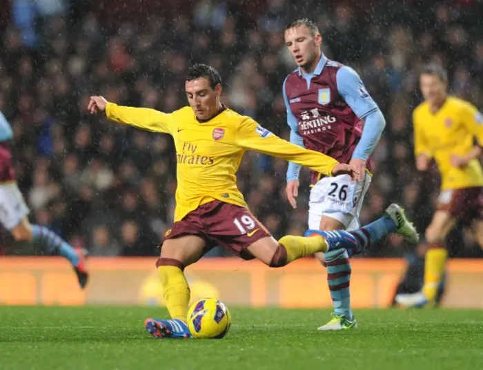 Framed Print : Santi Cazorla Outmaneuvers Andreas Weimann: Aston Villa vs. Arsenal, Premier League, 2012