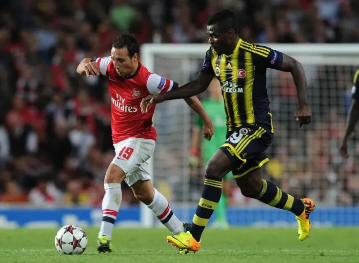 Framed Print : Santi Cazorla Outmaneuvers Emmanuel Emenike: Arsenal vs Fenerbahce UEFA Champions League Play-offs Framed Print : Santi Cazorla Outmaneuvers Emmanuel Emenike: Arsenal vs Fenerbahce UEFA Champions League Play-offs