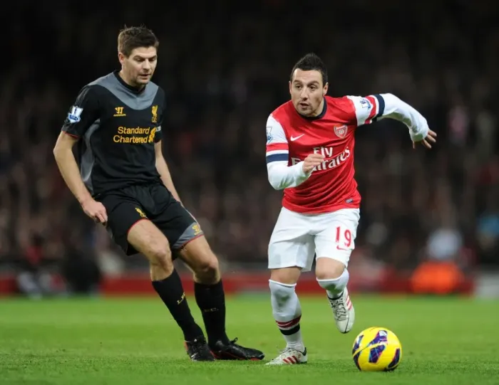 Framed Print : Santi Cazorla Outmaneuvers Steven Gerrard: Arsenal vs. Liverpool, Premier League, 2012-13 Framed Print : Santi Cazorla Outmaneuvers Steven Gerrard: Arsenal vs. Liverpool, Premier League, 2012-13