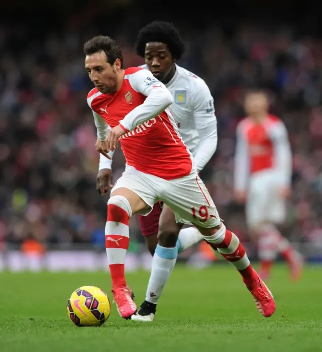 Framed Print : Santi Cazorla Outsmarts Carlos Sanchez: Arsenal vs Aston Villa, Premier League 2014-15