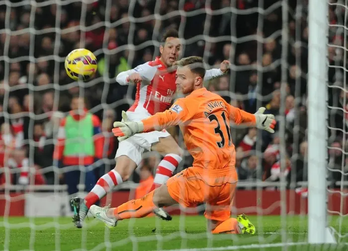 Framed Print : Santi Cazorla Scores Arsenal's Third Goal Against Newcastle United (December 2014)