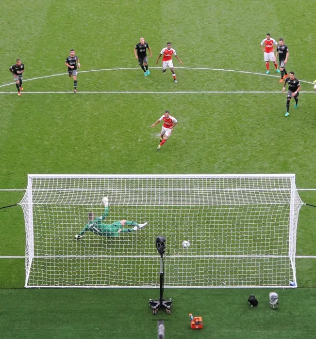 Framed Print : Santi Cazorla Scores Arsenal's Second Goal Against Southampton (2016-17)