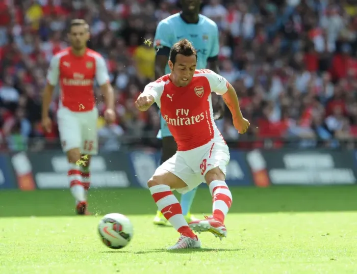 Framed Print : Santi Cazorla Scores the First Goal: Arsenal vs. Manchester City - FA Community Shield 2014 / 15