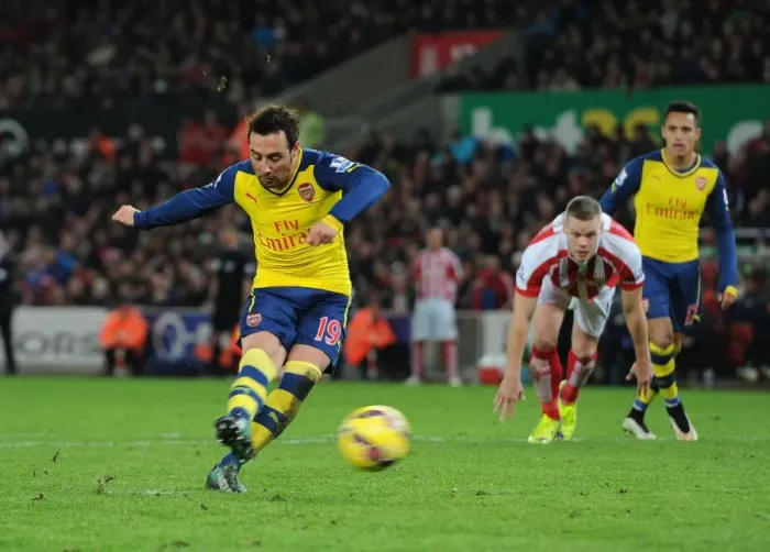 Framed Print : Santi Cazorla Scores Penalty: Arsenal's First Goal vs Stoke City (2014-15)