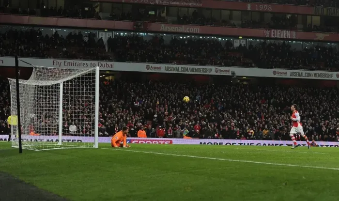 Framed Print : Santi Cazorla Scores Penalty: Arsenal's Fourth Goal vs Newcastle United (2014 / 15)