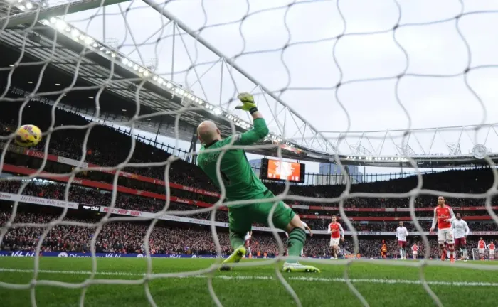 Framed Print : Santi Cazorla Scores Penalty: Arsenal's Goal No. 4 Against Aston Villa (2014-15)