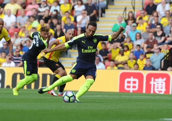 Framed Print : Santi Cazorla Scores the Penalty: Arsenal's Victory at Watford, 2016-17 Premier League