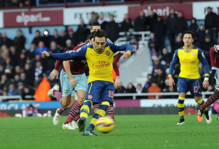 Framed Print : Santi Cazorla Scores Penalty: West Ham United vs. Arsenal, Premier League 2014-15