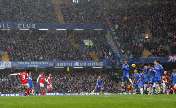 Framed Print : Santi Cazorla Takes Free Kick: Chelsea vs. Arsenal, Premier League 2012-13