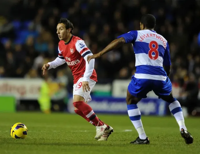 Framed Print : Santi Cazorla vs Mikele Leigertwood: Battle in the Midfield - Reading vs Arsenal, Premier League 2012-13