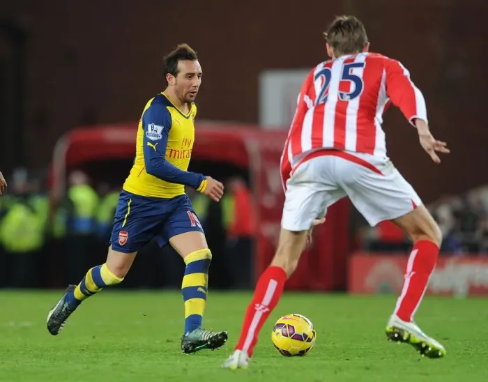 Framed Print : Santi Cazorla vs. Peter Crouch: Battle at Britannia Stadium (Arsenal vs. Stoke City, Premier League 2014-15) Framed Print : Santi Cazorla vs. Peter Crouch: Battle at Britannia Stadium (Arsenal vs. Stoke City, Premier League 2014-15)