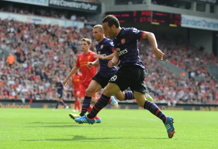 Framed Print : Santi Cazorla's Thrilling Goal: Liverpool vs. Arsenal, Premier League 2012-13