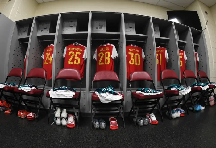 Framed Print : Behind the Scenes: Arsenal FC's Pre-Season Training at Colorado Rapids - A Look into the Changing Room