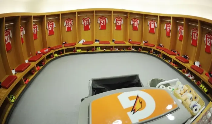 Framed Print : Behind the Scenes: Arsenal Football Club's Changing Room before Arsenal vs AS Monaco (2014-15) Framed Print : Behind the Scenes: Arsenal Football Club's Changing Room before Arsenal vs AS Monaco (2014-15)