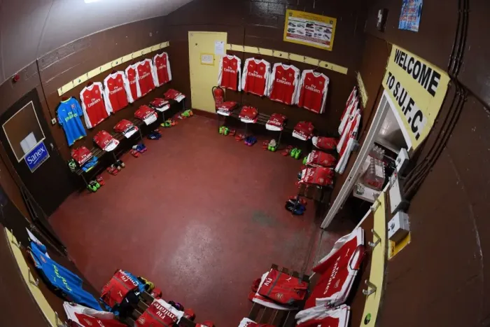 Framed Print : Behind the Scenes: Arsenal's Fifth Round Preparations at Sutton United's Changing Room