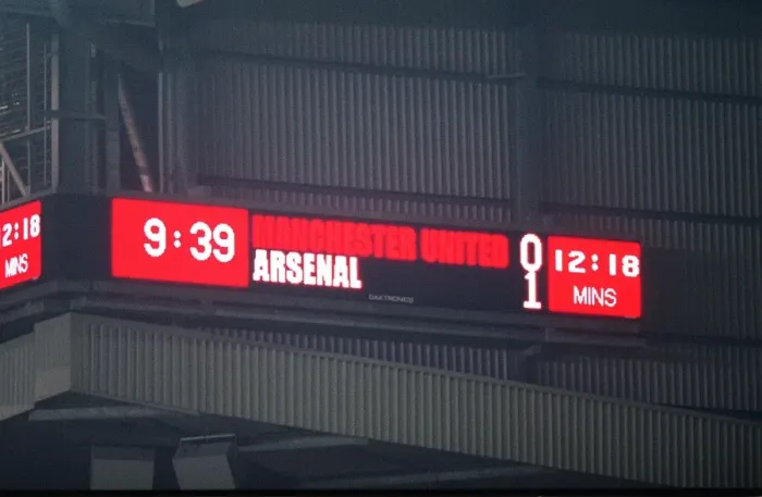 Framed Print : The scoreboard at Old Trafford shows the final score Framed Print : The scoreboard at Old Trafford shows the final score