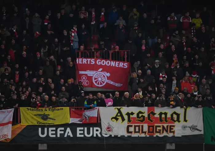 Framed Print : Sea of Red: Arsenal Fans Overwhelm Standard Liege's Stade Maurice Dufrasne during UEFA Europa League Match, December 2019