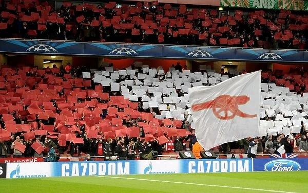 Sea of Red: Arsenal Fans Unite with Card Tribute at Emirates Stadium (Arsenal vs Bayern Munich, UEFA Champions League 2013-14)