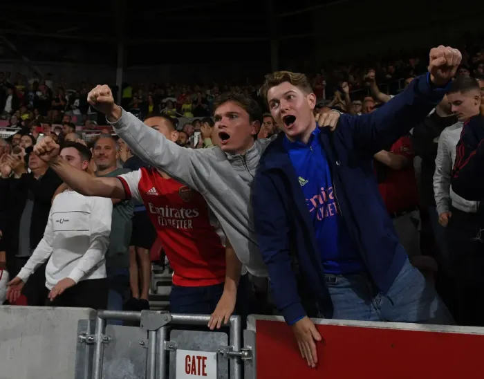 Framed Print : Sea of Red and White: Arsenal Fans at Brentford Community Stadium - Premier League 2021-22
