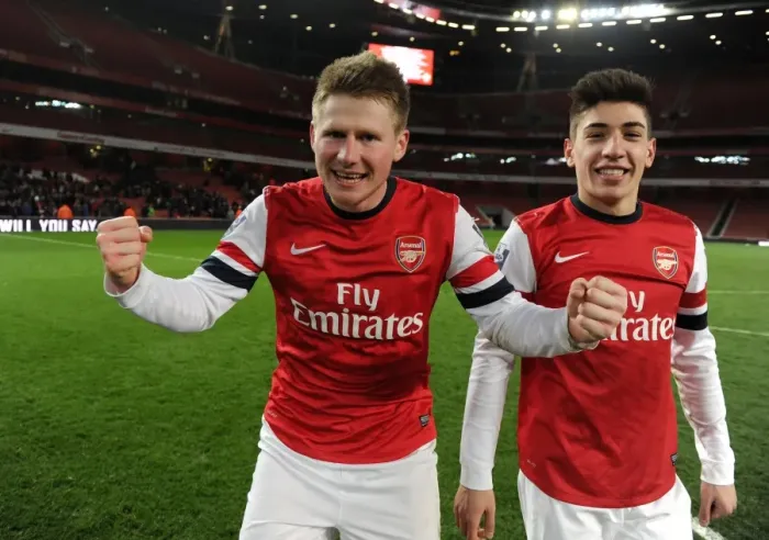 Framed Print : Sead Hajrovic with Hector Bellerin (Arsenal) after the match. Arsenal U19 1: 0 CSKA Moscow U19