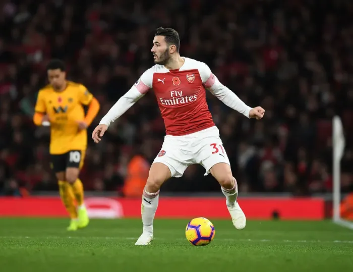 Framed Print : Sead Kolasinac in Action: Arsenal vs. Wolverhampton Wanderers, Premier League 2018-19