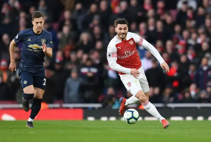 Framed Print : Sead Kolasinac in Action: Arsenal vs Manchester United, Premier League 2018-19