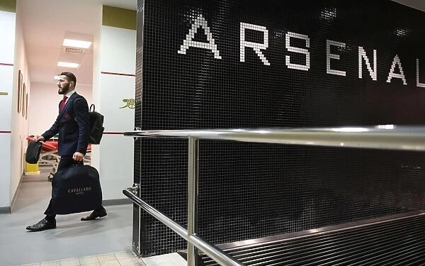 Sead Kolasinac Arrives at Arsenal Changing Room before Arsenal v Watford Match, 2018