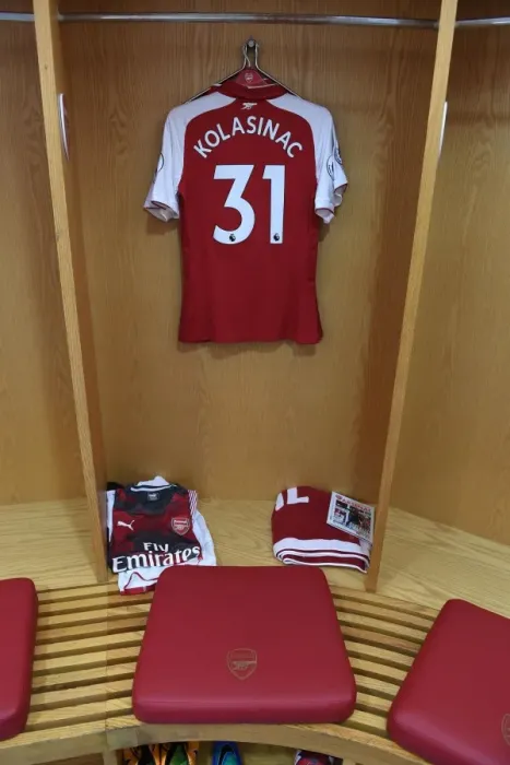 Framed Print : Sead Kolasinac: Arsenal Changing Room - Arsenal vs AFC Bournemouth, Premier League (2017-18)