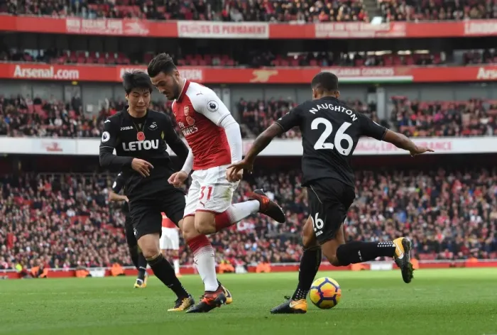 Framed Print : Sead Kolasinac (Arsenal) Ki Sung-Yeung and Kyle Naughton (Swansea) Framed Print : Sead Kolasinac (Arsenal) Ki Sung-Yeung and Kyle Naughton (Swansea)