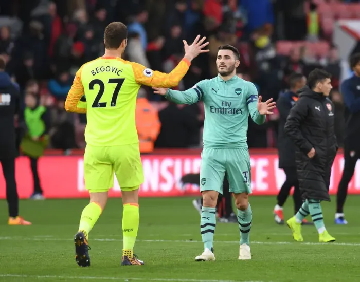 Framed Print : Sead Kolasinac and Asmir Begovic: AFC Bournemouth vs. Arsenal FC - Premier League Showdown Framed Print : Sead Kolasinac and Asmir Begovic: AFC Bournemouth vs. Arsenal FC - Premier League Showdown