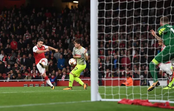 Framed Print : Sead Kolasinac Scores First Arsenal Goal: Arsenal FC vs. 1. FC Koeln, Europa League 2017