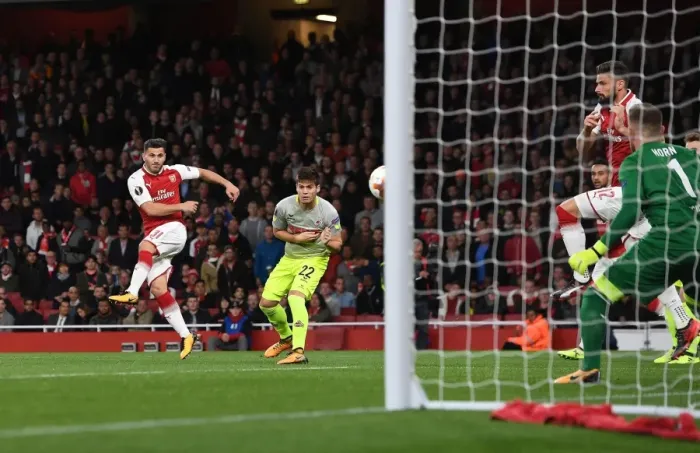 Framed Print : Sead Kolasinac Scores First Arsenal Goal: Arsenal FC vs. 1. FC Koeln, Europa League 2017
