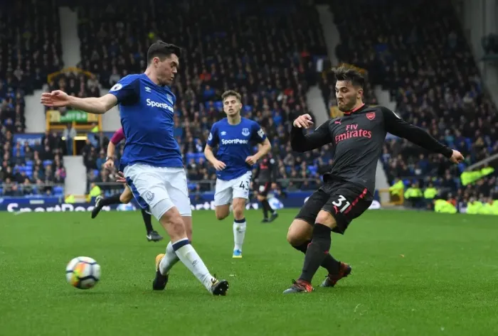 Framed Print : Sead Kolasinac vs Michael Keane: Intense Battle at Goodison Park - Everton vs Arsenal, Premier League 2017-18 Framed Print : Sead Kolasinac vs Michael Keane: Intense Battle at Goodison Park - Everton vs Arsenal, Premier League 2017-18