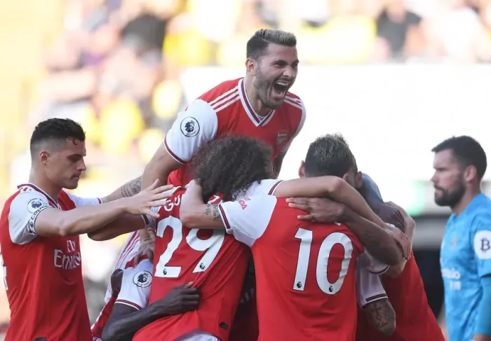 Framed Print : Sead Kolasinac's Euphoric Reaction: Arsenal's Second Goal vs. Watford (2019-20) Framed Print : Sead Kolasinac's Euphoric Reaction: Arsenal's Second Goal vs. Watford (2019-20)