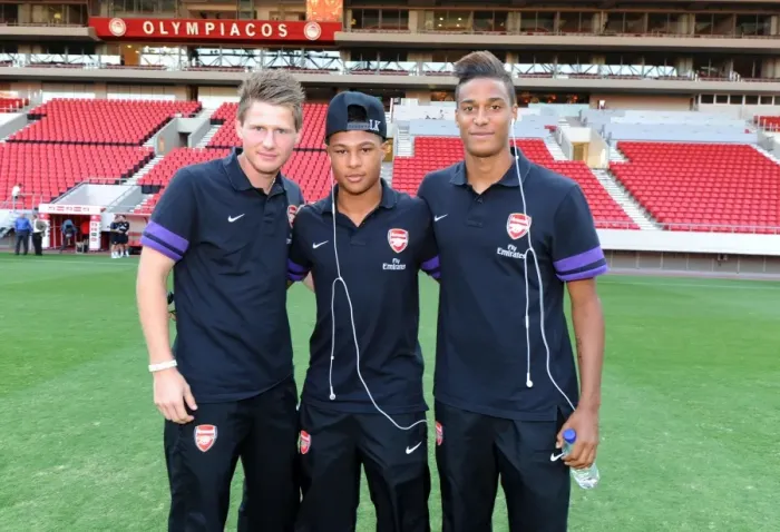 Framed Print : Seah Hajrovic, Serge Gnabry and Martin Angha (Arsenal). Olympiacos U19 2: 0 Arsenal U19