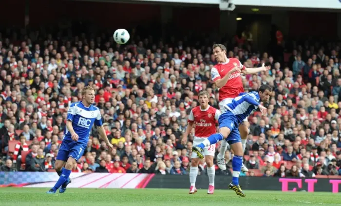 Framed Print : Sebastrian Squillaci (Arsenal) has his goal dissalowed. Arsenal 2: 1 Birmingham City