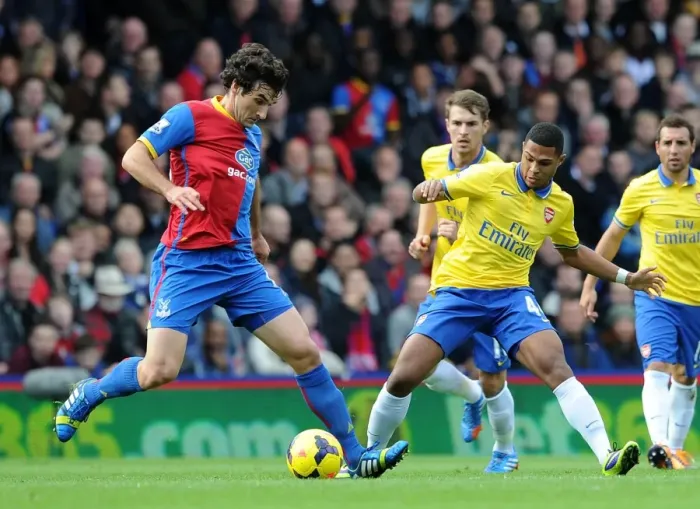 Framed Print : Serge Gnabry (Arsenal) Mile Jedinak (Palace). Crystal Palace 0: 2 Arsenal. Barclays Premier League Framed Print : Serge Gnabry (Arsenal) Mile Jedinak (Palace). Crystal Palace 0: 2 Arsenal. Barclays Premier League