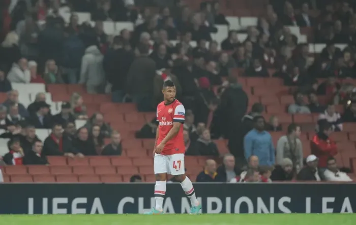 Framed Print : Serge Gnabry Faces Empty Emirates Stadium During Arsenal vs Schalke 04, UEFA Champions League (2012) Framed Print : Serge Gnabry Faces Empty Emirates Stadium During Arsenal vs Schalke 04, UEFA Champions League (2012)