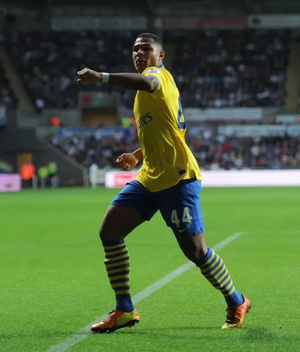 Framed Print : Serge Gnabry Scores First Goal: Swansea City vs. Arsenal, Premier League 2013-14