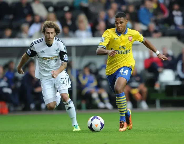 Framed Print : Serge Gnabry vs Jose Canas: A Premier League Battle at Swansea City Framed Print : Serge Gnabry vs Jose Canas: A Premier League Battle at Swansea City